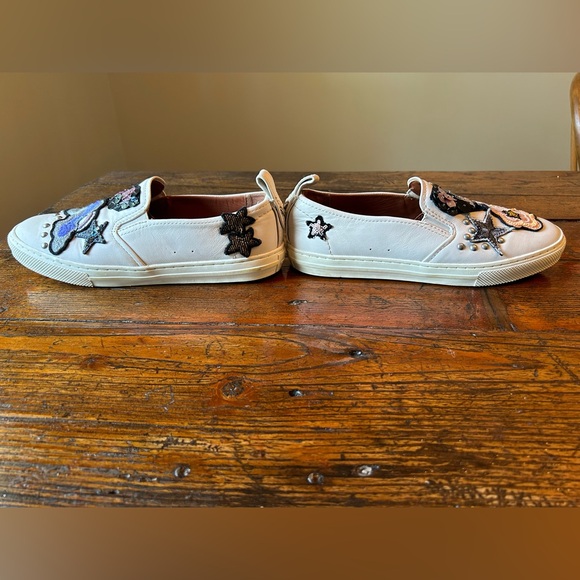 COACH Slip On Sequins and Star Patches Leather Beige Sneakers C115 Size 7.5 - Picture 5 of 10